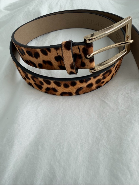 Express Accessories - Express Leopard Haircalf Belt with Gold Buckle